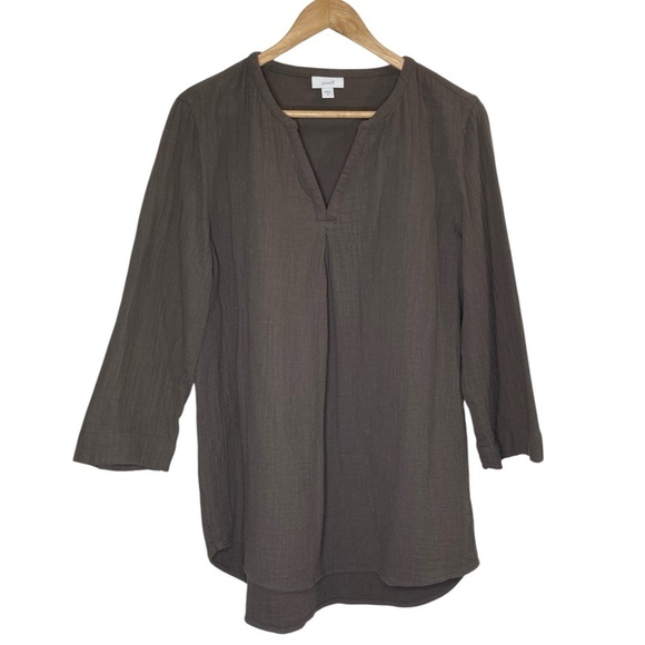 purejill Tops - Pure Jill 100% cotton umber brown 3/4 sleeve tunic top